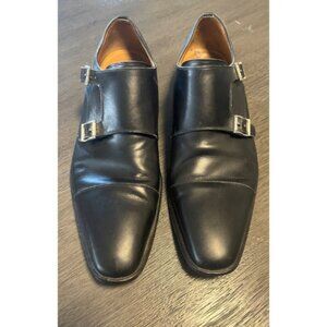 MAGNANNI BLACK LEATHER MONK CAP TOE DRESS SHOE 11.5